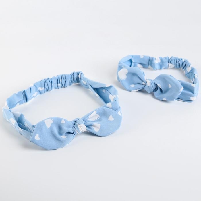 Повязка на голову для мамы и дочки &laquo;Набор для фотосессии: сердечки&raquo;, 2 шт., цв. голубой, M&B