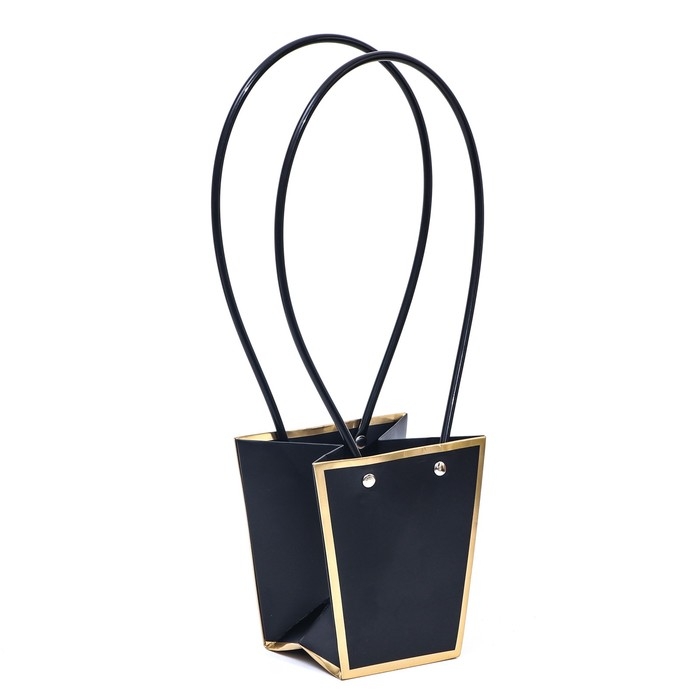 Сумка для цветов &laquo;Чёрная&raquo;, с тиснением, влагостойкая, 12 x 12 - 8 x 8 - 12,5 см