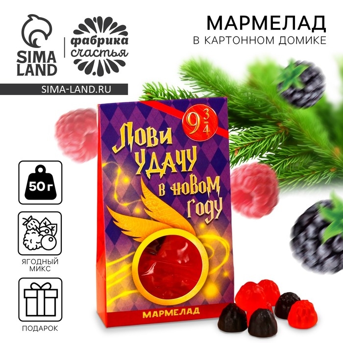 Мармелад в коробке &laquo;Лови удачу в новом году&raquo; ягоды, 50 г.