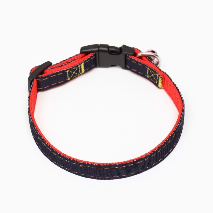 Ошейник "Джинс", красный подклад, 24-34 х 1,5 см