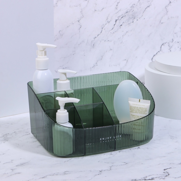 Органайзер для хранения косметических принадлежностей &laquo;GREEN&raquo;, 6 секций, 23 &times; 15,5 &times; 11 см, цвет полупрозрачный/зелёный