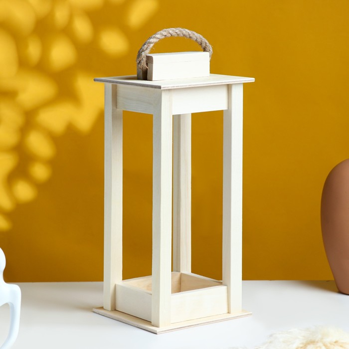 Кашпо деревянное 12×12×30 см Кашпо деревянное 12×12×30 см "Фонарик", ручка верёвка, натуральный Дарим Красиво
