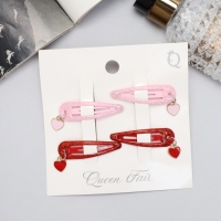 Невидимка для волос "Офелия" (набор 4 шт) сердечки, 4,5 см, красный розовый Невидимка для волос "Офелия" (набор 4 шт) сердечки, 4,5 см, красный розовый