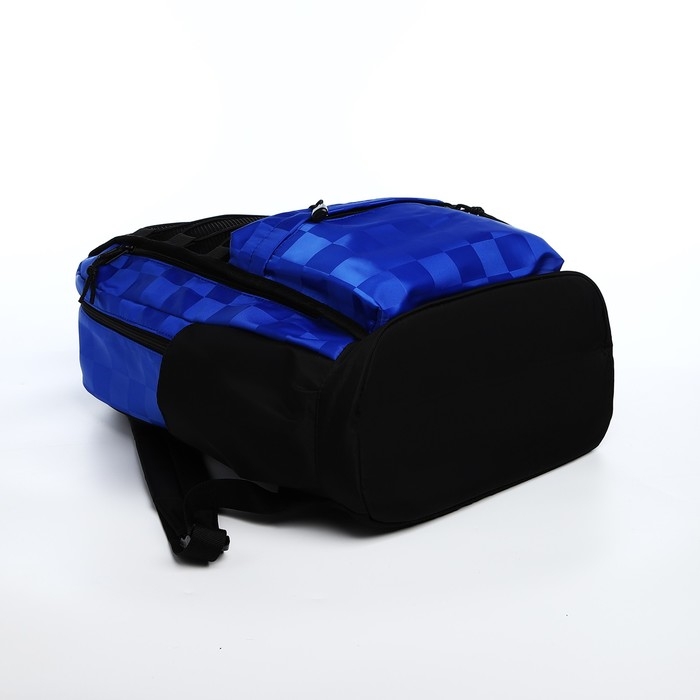 Рюкзак школьный из текстиля, 6 карманов, цвет белый/синий