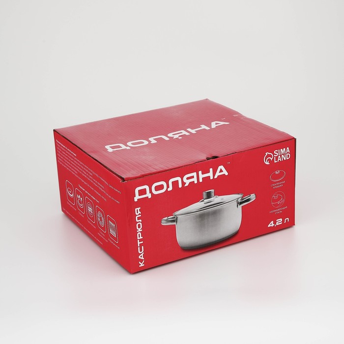 Кастрюля из нержавеющей стали Доляна &laquo;Гретте&raquo;, 4,2 л, d=22 см, с крышкой, капсульное дно, индукция