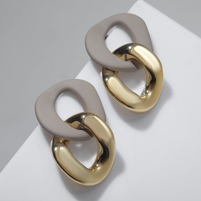 Серьги пластик &laquo;Цепь&raquo; 2 звена, цвет бежевый в золоте