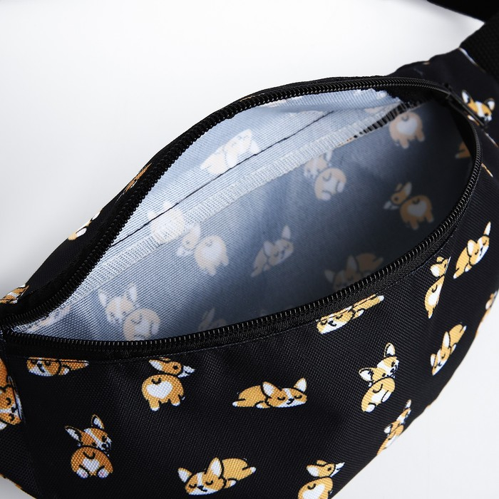 Сумка поясная &laquo;Корги&raquo;, 32х8х15 см, отдел на молнии, наружный карман, цвет чёрный