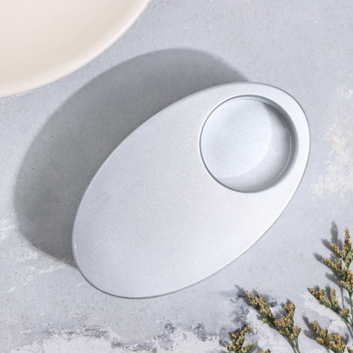 Подсвечник "Узкий овал. Мрамор" из гипса,11,5х7х4см,серебро