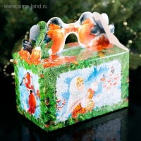 Коробка подарочная"Кормушка снегири", с окном, 20.5 х 12.3 х 22 см.