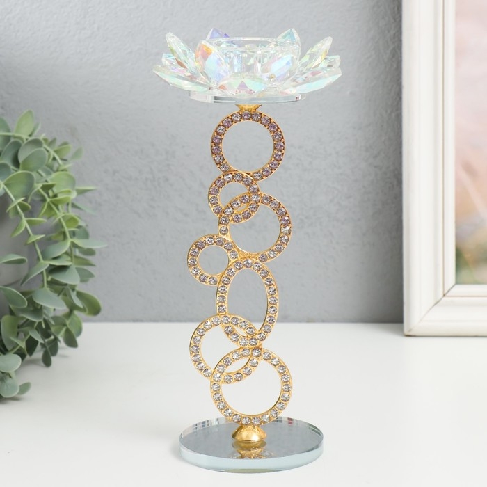 Подсвечник стекло на 1 свечу "Лотос на кольцах" золото d=4,2 см 11х11х23 см