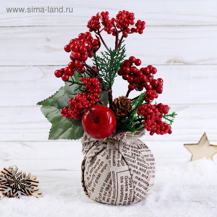 Декор Декор "Зимнее очарование" ягоды шишка в мешочке, 17 см