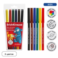 Фломастеры 6 цветов, ErichKrause, "Jolly Friends Super Washable" микс Фломастеры 6 цветов, ErichKrause, "Jolly Friends Super Washable" микс