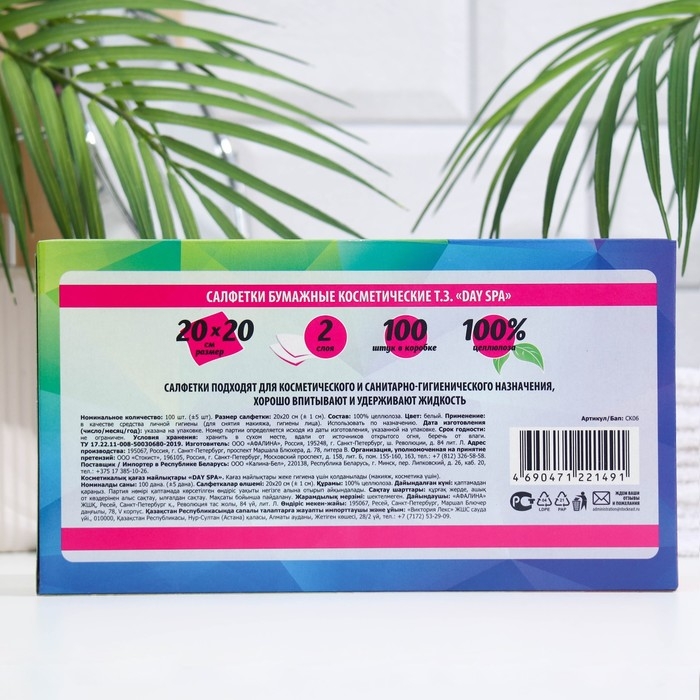 Салфетки косметические Day Spa 2-слойные 100 шт Салфетки косметические Day Spa 2-слойные 100 шт