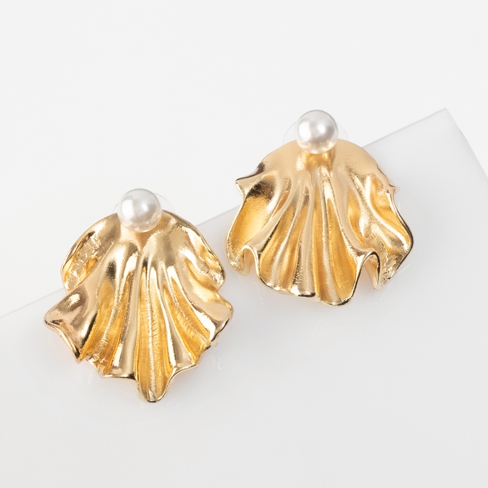 Серьги с жемчугом &laquo;Жемчуг&raquo; ракушка, немо, цвет золото