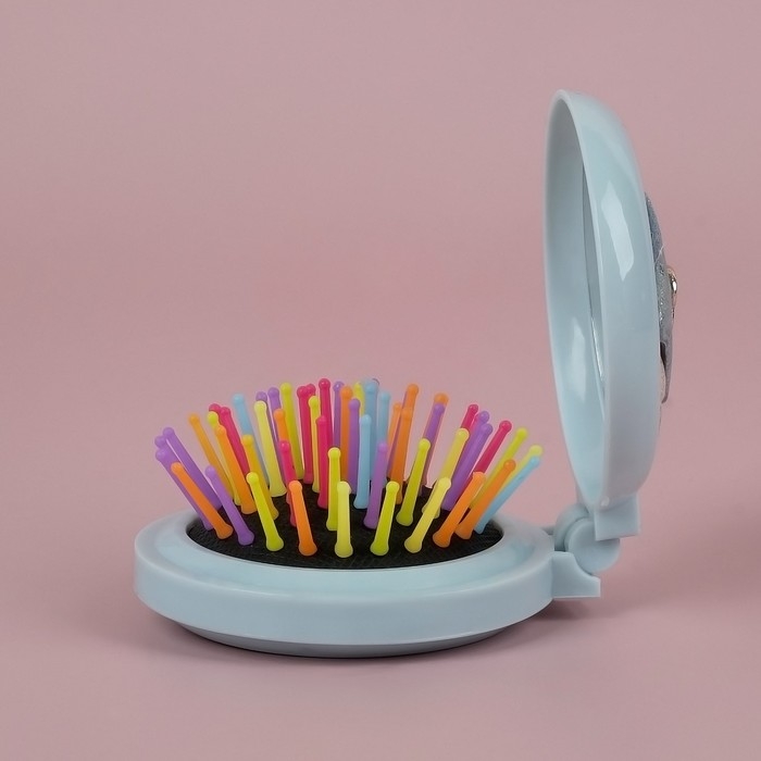 Расчёска массажная &laquo;Плюшевые милости&raquo;, складная, с зеркалом, d = 7,5 см, рисунок МИКС