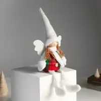 Кукла интерьерная "Ангелочек в красно-зелёном сарафане" длинные ножки 16х8х40 см