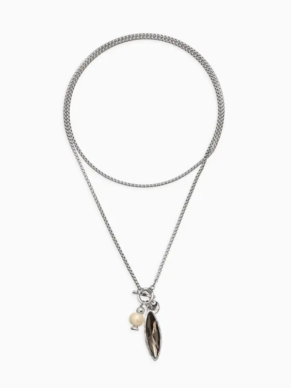 Кулон на цепочке "Стиль" эллипс, цвет серый в серебре