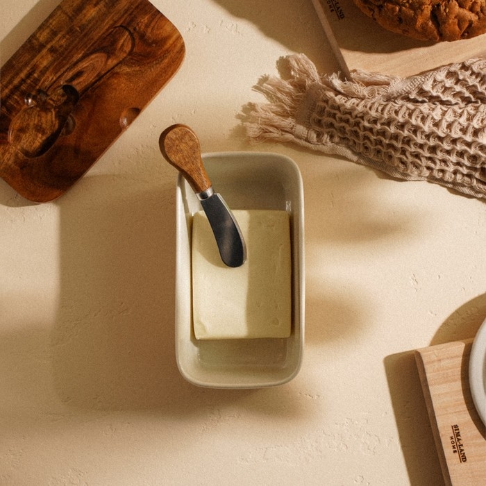 Паштетница фарфоровая с ножом SL Home &laquo;Южная акация&raquo;, 2 предмета: паштетница с деревянной крышкой 650 мл, нож 12,3&times;3 см