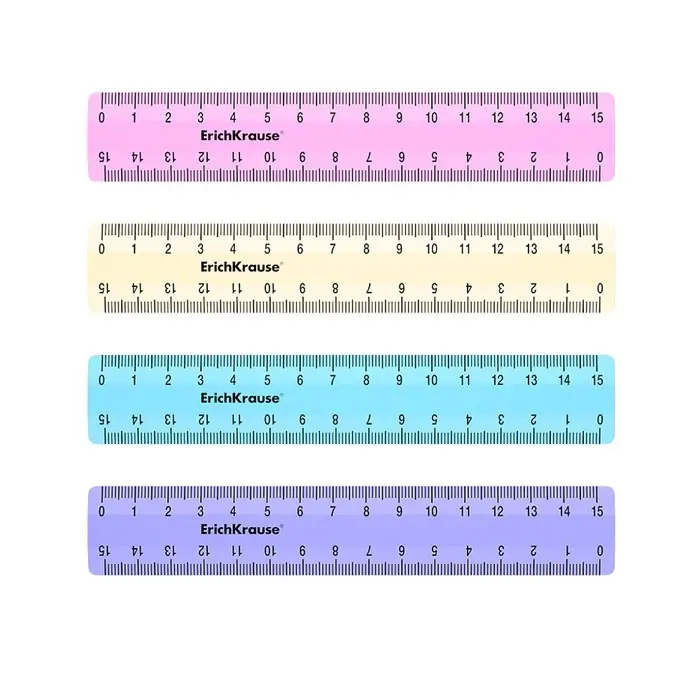 Линейка 15 см ErichKrause "Pastel" , непрозрачная, двухсторонняя шкала, микс