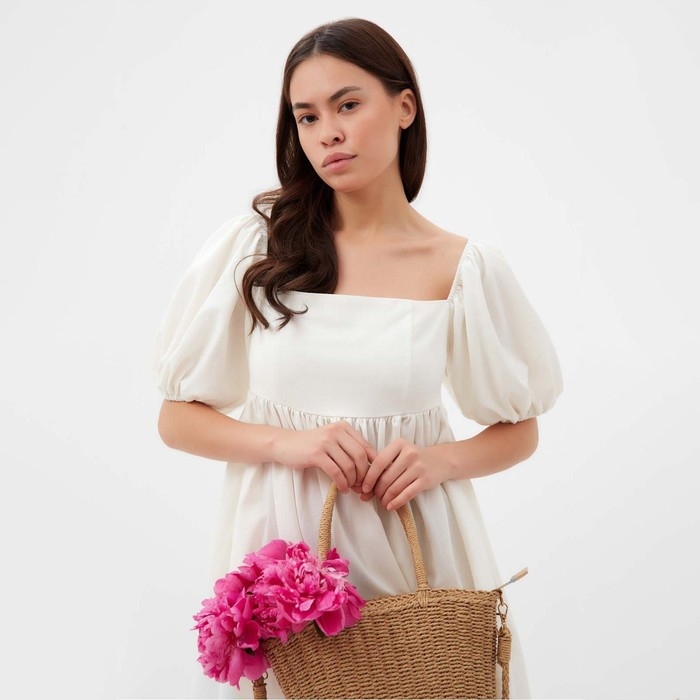 Платье женское с объемными рукавами MIST Summer time, белый, р. 48 Платье женское с объемными рукавами MIST Summer time, белый, р. 48