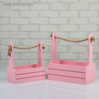 Набор кашпо деревянных 2 в 1 (25&times;15&times;30; 21&times;12&times;23 см) "Dear", ручка канат, розовый