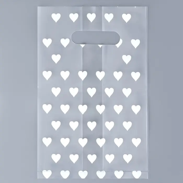 Пакет полиэтиленовый квадратный с вырубной ручкой, упаковка, "Сердечки", 25х35+16см &plusmn; 5% 60 мкм