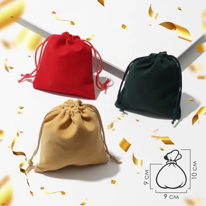 Мешочек бархатный &laquo;Ассорти новогодний&raquo;, 9&times;10, МИКС