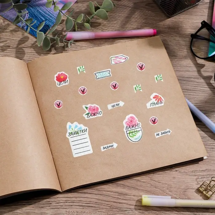 Наклейки бумажные на подложке &laquo;Тетрадь&raquo;, для ежедневника 6&times;21 см