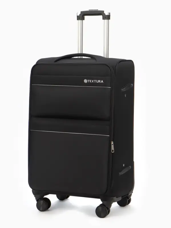 Чемодан 24",Текст,42*26*68,отд на молнии,2 нар/карм, увелич,код замок,4 колеса, черный