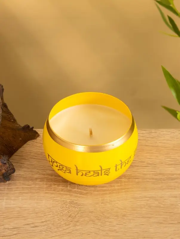 Свеча в чаше Yoga heal the soul жёлтая, соевый воск 200 гр 8,5х7 см