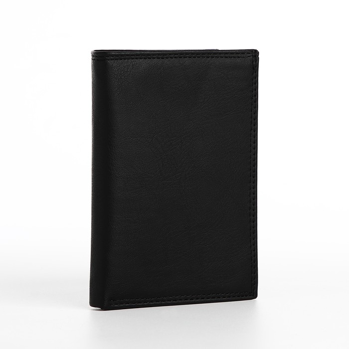 Портмоне мужское без застёжки, 3 в 1, отдел автодокументов, паспорта, карт, купюр, цвет чёрный Портмоне мужское без застёжки, 3 в 1, отдел автодокументов, паспорта, карт, купюр, цвет чёрный