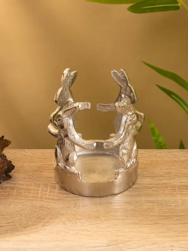 Подсвечник со стеклом "Влюбленные зайцы" алюминий 8,5х8,5х9 см