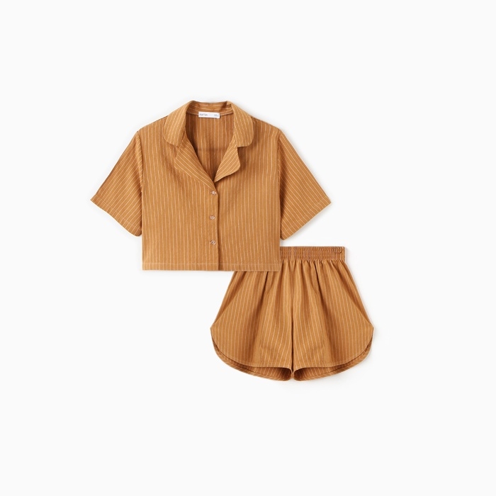 Пижама женская (рубашка и шорты) KAFTAN Пижама женская (рубашка и шорты) KAFTAN "Полоска" р.40-42, охра
