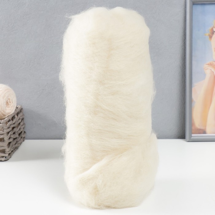 Шерсть для валяния Шерсть для валяния "Кардочес" 100% полутонкая шерсть 100гр (001 суровый)