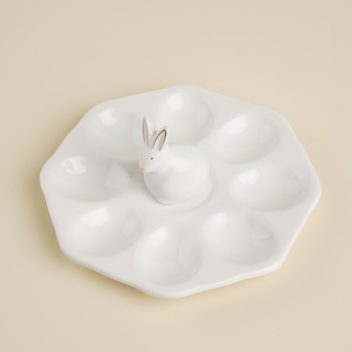 Подставка для яиц керамическая SL Home &laquo;Пасхальные кролики&raquo;, 19&times;9 см, 8 ячеек, цвет белый