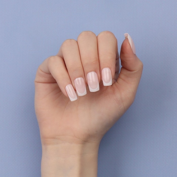 Накладные ногти &laquo;Classic French&raquo;, 24 шт, с клеевыми пластинами, форма мягкий квадрат, цвет нежно-розовый/белый