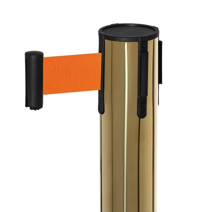 Стойка ограждения золотая, с вытяжной лентой-280 см оранжевая, высота-90см,d- 6см,напольный d-32см