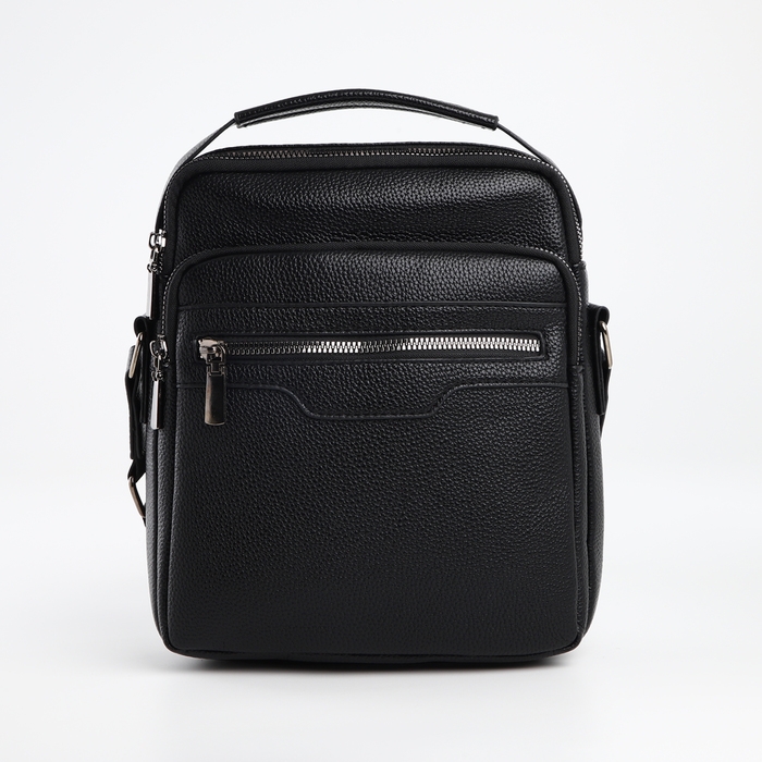 Сумка мужская через плечо TEXTURA, 3 наружных кармана, цвет чёрный