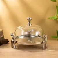 Тортовница со стеклянной крышкой "Олени" 23х23х20 см, алюминий