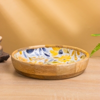 Блюдо "Желтые и синие цветы" дерево манго 25х25х4,5 см