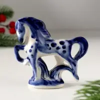 Сувенир Конь на подставке, 8х8 см, гжель