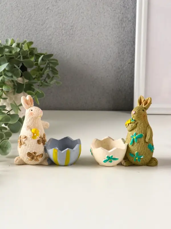 Сувенир полистоун подставка "Зайчики пасхальные" набор 2 шт 5,3х10х10 см