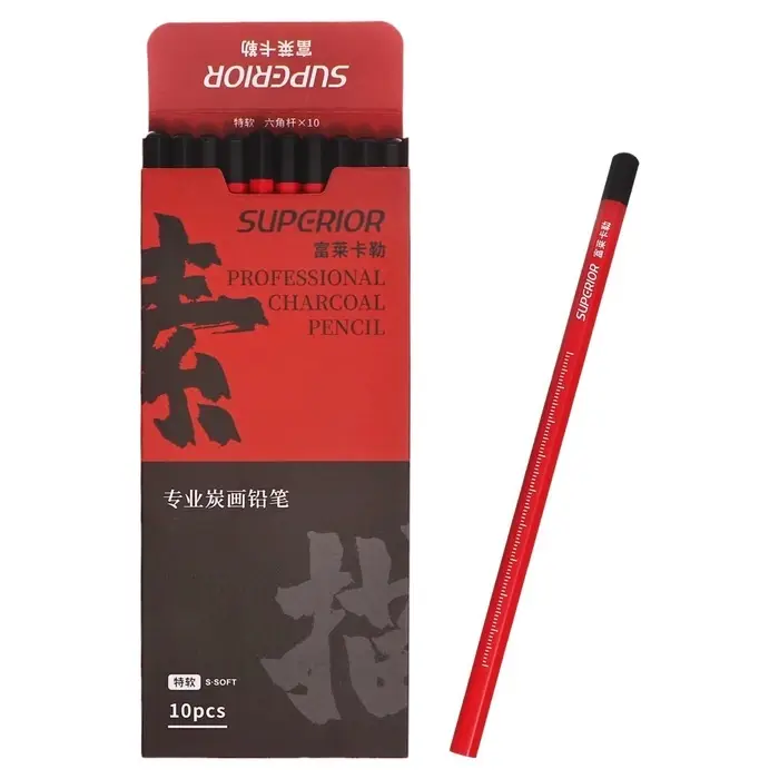 Карандаш угольный чёрный, S-soft, корпус красный