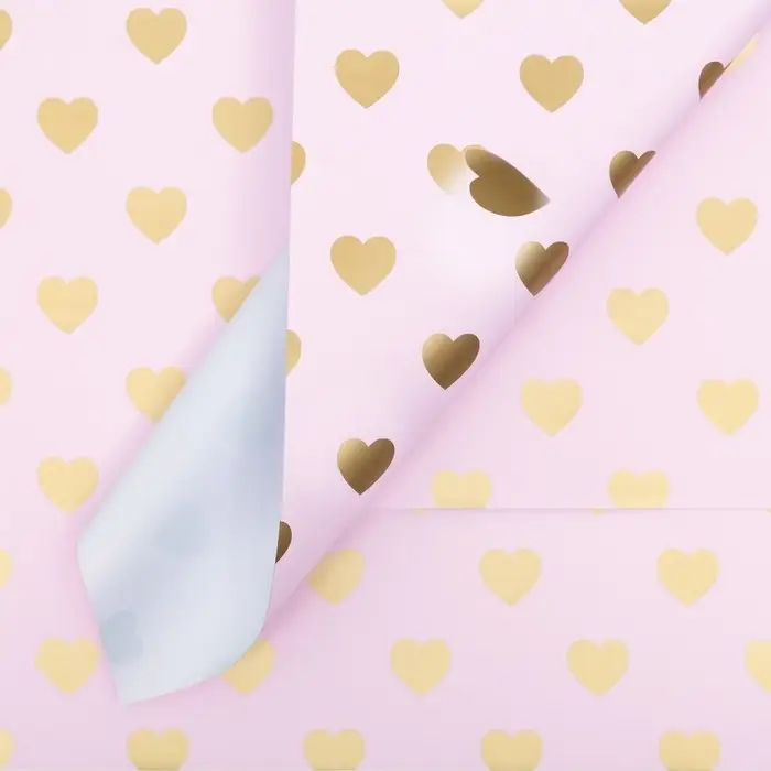 Пленка матовая &laquo;Золотые сердца&raquo;, светло - розовый, 58&times;58 см