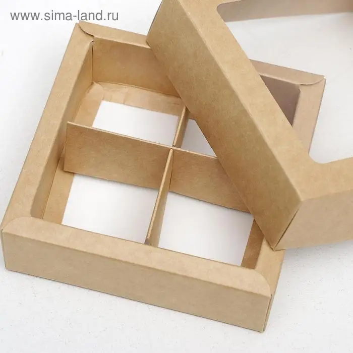Коробка для конфет с окном, крафт 12,5 х 12,5 х 3,5 см