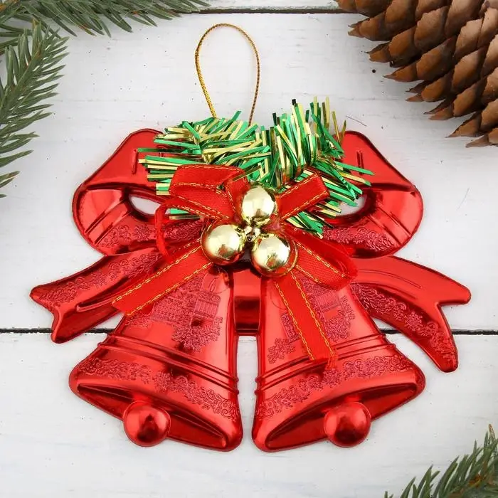 Ёлочная игрушка &laquo;Зимнее волшебство. Колокольчик двойной с шариками и лентой&raquo; пластик, 12,3х9,5 см, МИКС