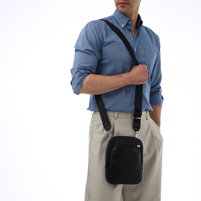 Сумка мужская через плечо TEXTURA, искусственная кожа, цвет чёрный