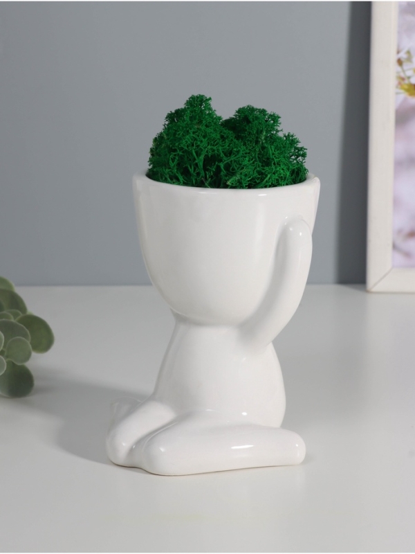 Кашпо керамика "Мистер Грин" любитель тишины 11,5*10*9 см белый