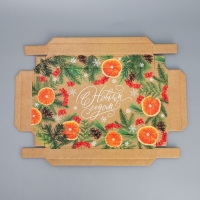 Коробка подарочная новогодняя складная &laquo;Мандариновое настроение&raquo;, 25.5 х 15 х 4 см, Новый год