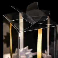 Складная прозрачная коробка из PVC, для упаковки подарков, &laquo;Золотой бантик&raquo;, 6&times;6&times;10 см